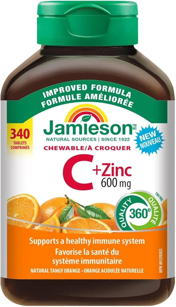 Jamieson Chewable Vitamin C + Zinc, 600 mg, 340 Tablets
