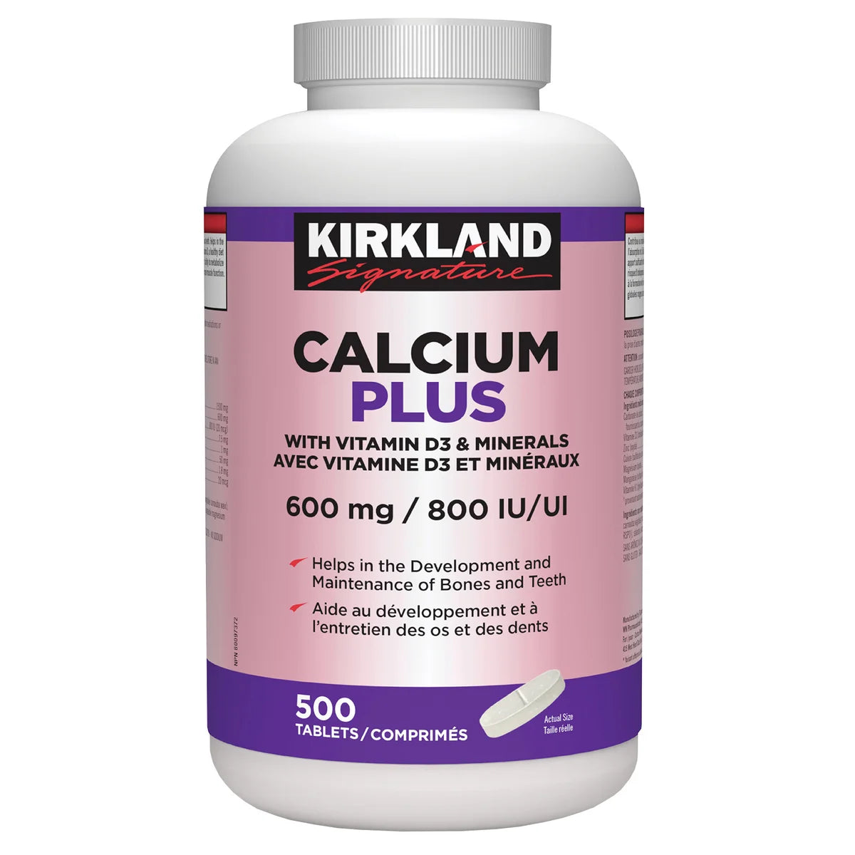Kirkland Signature Calcium Plus With Vitamin D3 & Minerals 600 mg | 800 IU, 500 Tablets