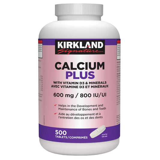Kirkland Signature Calcium Plus With Vitamin D3 & Minerals 600 mg | 800 IU, 500 Tablets